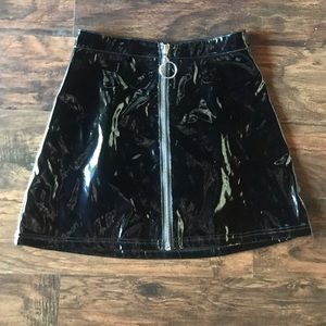 Black vinyl A- line skirt